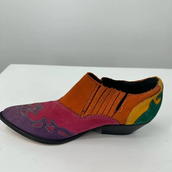 VTG Rainbow Circle S Leather Western Wear Boots Womens 7 Colorful Colorblock