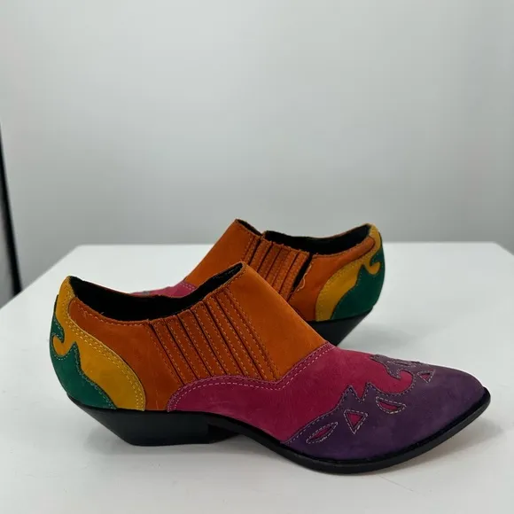 VTG Rainbow Circle S Leather Western Wear Boots Womens 7 Colorful Colorblock