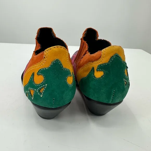 VTG Rainbow Circle S Leather Western Wear Boots Womens 7 Colorful Colorblock