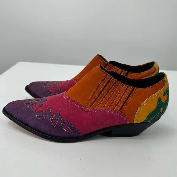 VTG Rainbow Circle S Leather Western Wear Boots Womens 7 Colorful Colorblock
