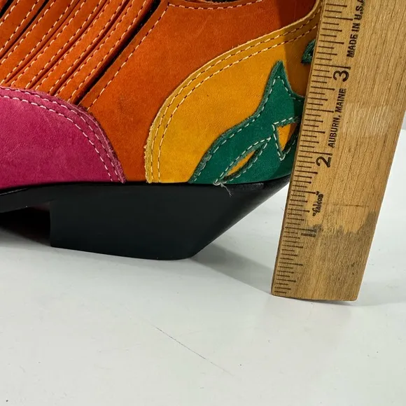 VTG Rainbow Circle S Leather Western Wear Boots Womens 7 Colorful Colorblock