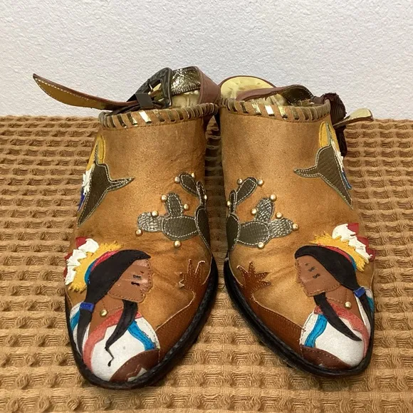 VTG Zalo Pointed Toe Buckle Mule Wmns Sz 8 M Indian Chief Brown Suede Heel Shoes