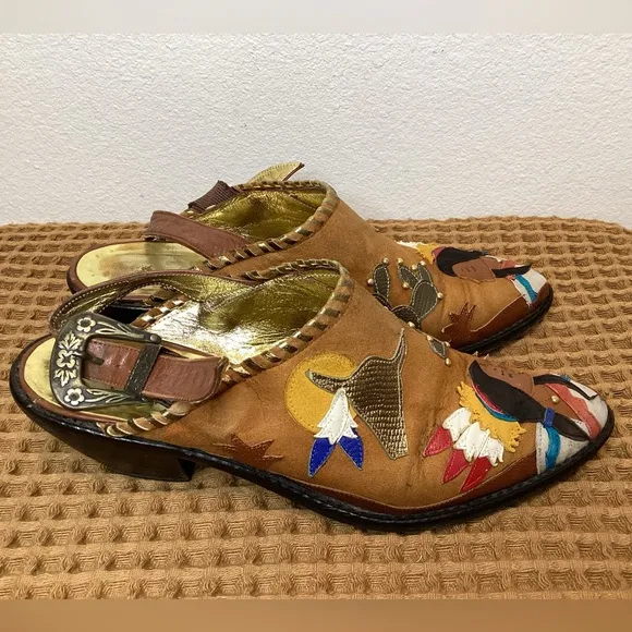 VTG Zalo Pointed Toe Buckle Mule Wmns Sz 8 M Indian Chief Brown Suede Heel Shoes