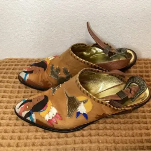 VTG Zalo Pointed Toe Buckle Mule Wmns Sz 8 M Indian Chief Brown Suede Heel Shoes