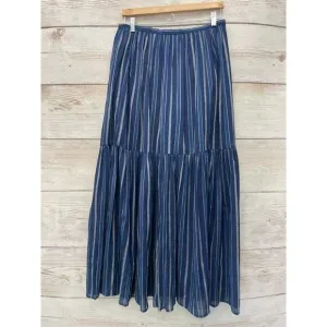 W by Worth Indigo Blue striped long maxi dress pockets skirt Size 6 100% cotton