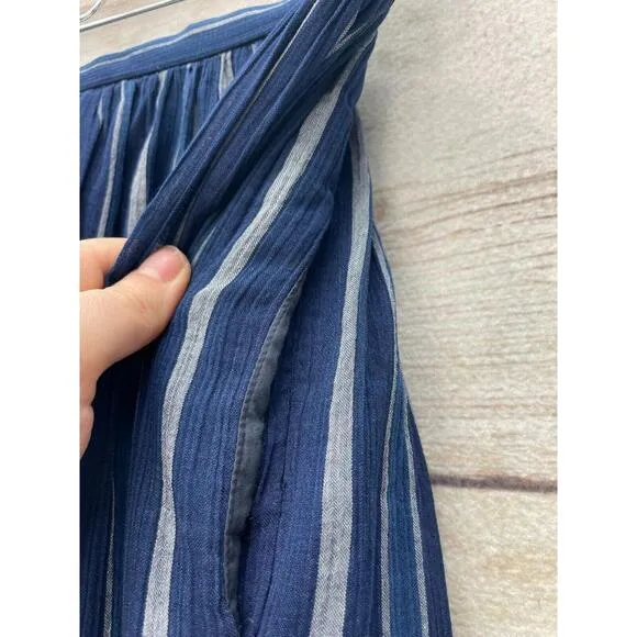 W by Worth Indigo Blue striped long maxi dress pockets skirt Size 6 100% cotton