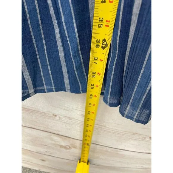 W by Worth Indigo Blue striped long maxi dress pockets skirt Size 6 100% cotton