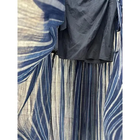 W by Worth Indigo Blue striped long maxi dress pockets skirt Size 6 100% cotton
