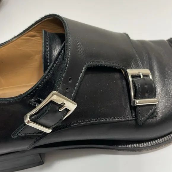 Wall   Walter Size 9.5‎ black leather monk strap slip on loafers dress shoes.