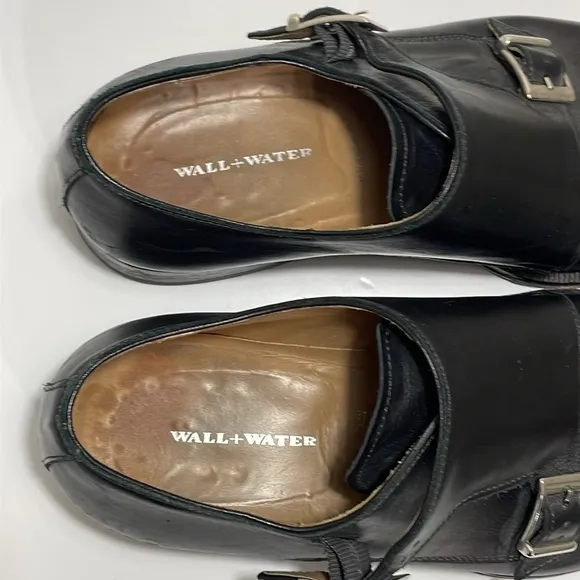 Wall   Walter Size 9.5‎ black leather monk strap slip on loafers dress shoes.
