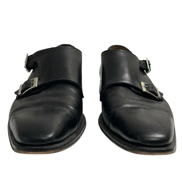 Wall   Walter Size 9.5‎ black leather monk strap slip on loafers dress shoes.