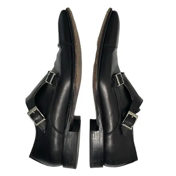 Wall   Walter Size 9.5‎ black leather monk strap slip on loafers dress shoes.
