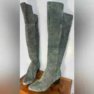 WHBM over the knee gray suede heeled boots 7.5