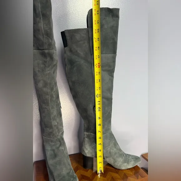 WHBM over the knee gray suede heeled boots 7.5