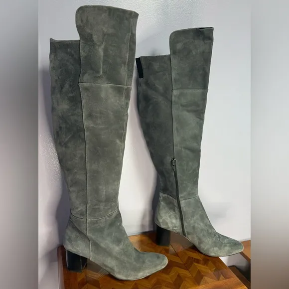 WHBM over the knee gray suede heeled boots 7.5