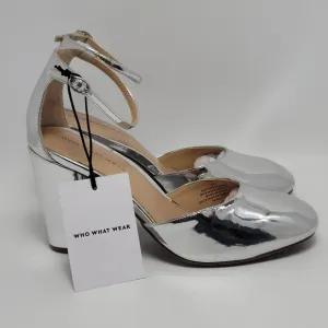 Who What Wear Mirrored Silver Ankle Strap Mary Jane Heel Shoes Size 9.5