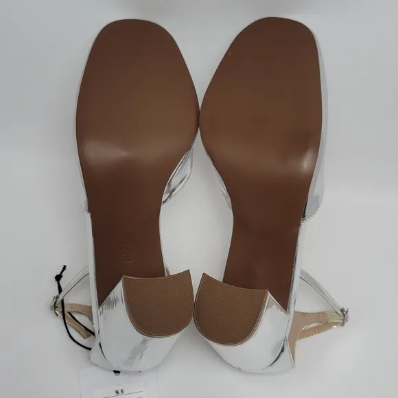 Who What Wear Mirrored Silver Ankle Strap Mary Jane Heel Shoes Size 9.5