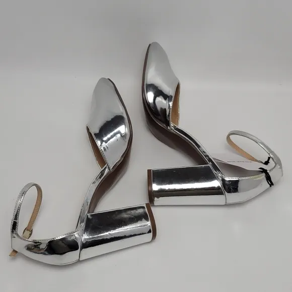Who What Wear Mirrored Silver Ankle Strap Mary Jane Heel Shoes Size 9.5