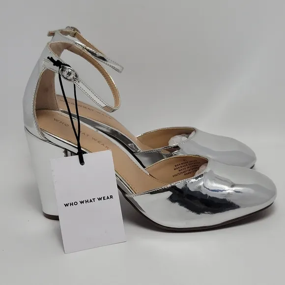 Who What Wear Mirrored Silver Ankle Strap Mary Jane Heel Shoes Size 9.5