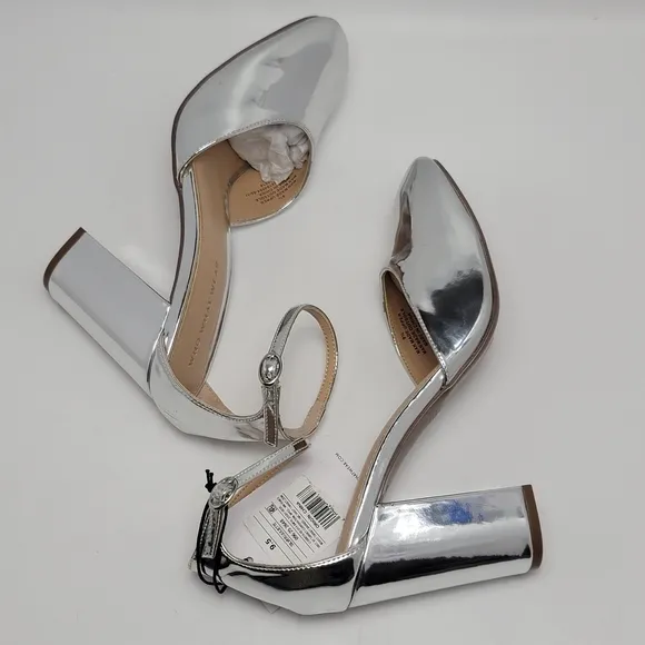 Who What Wear Mirrored Silver Ankle Strap Mary Jane Heel Shoes Size 9.5