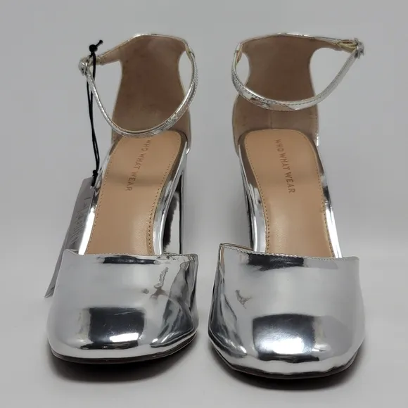 Who What Wear Mirrored Silver Ankle Strap Mary Jane Heel Shoes Size 9.5