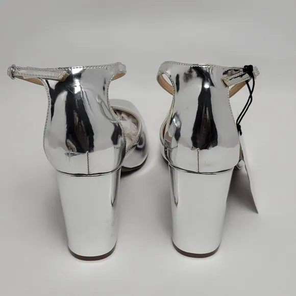 Who What Wear Mirrored Silver Ankle Strap Mary Jane Heel Shoes Size 9.5