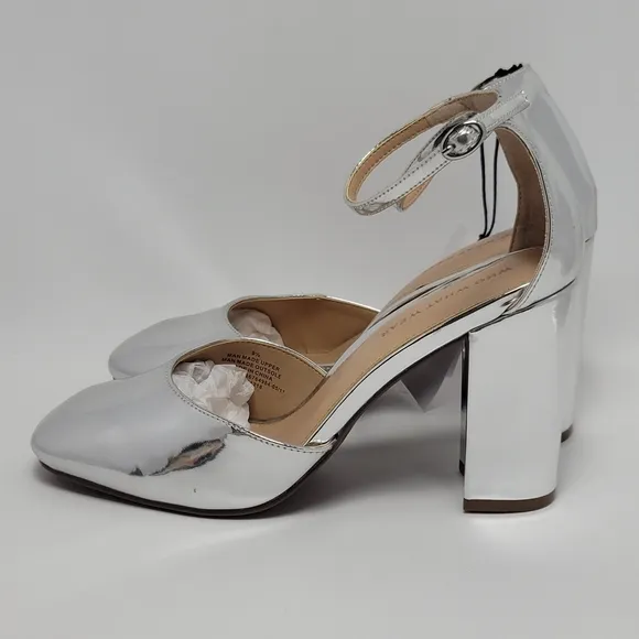 Who What Wear Mirrored Silver Ankle Strap Mary Jane Heel Shoes Size 9.5