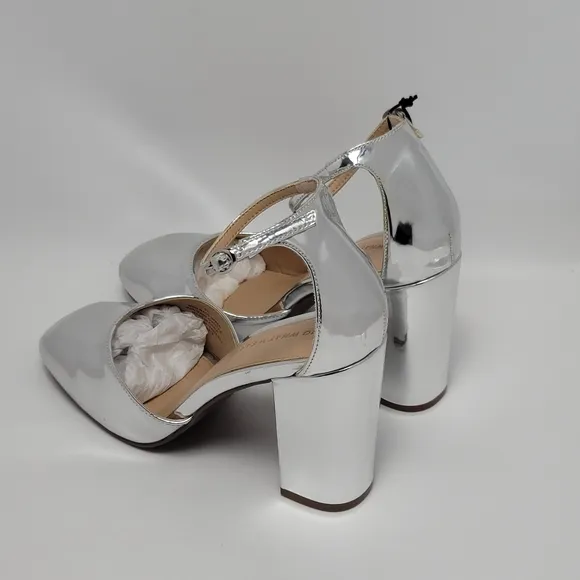 Who What Wear Mirrored Silver Ankle Strap Mary Jane Heel Shoes Size 9.5