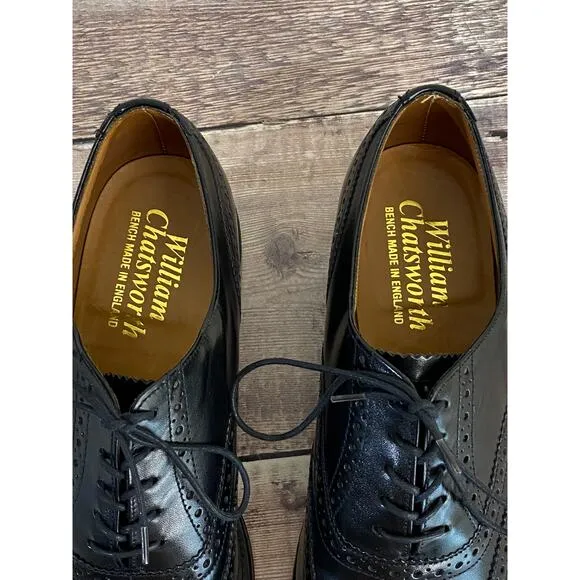 William Chatsworth Black Wing Tip Vintage Dress Shoes Made England 7.5 D READ