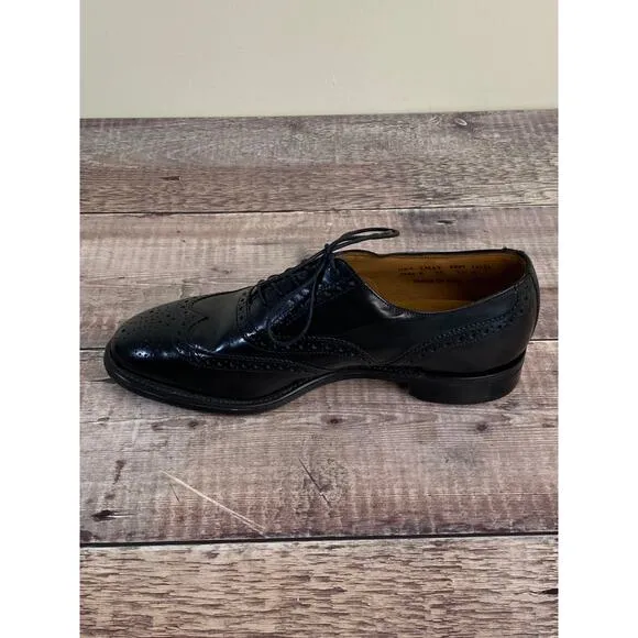 William Chatsworth Black Wing Tip Vintage Dress Shoes Made England 7.5 D READ