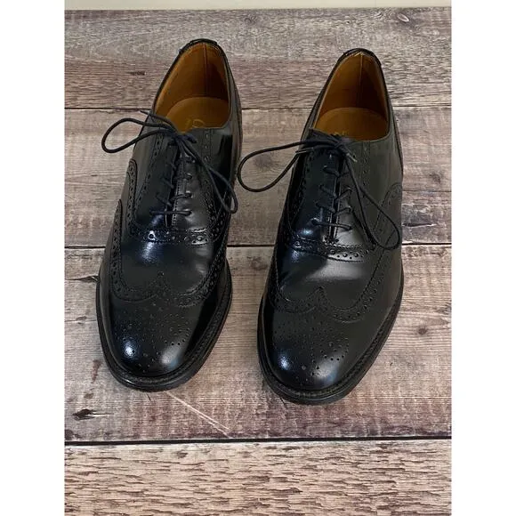 William Chatsworth Black Wing Tip Vintage Dress Shoes Made England 7.5 D READ