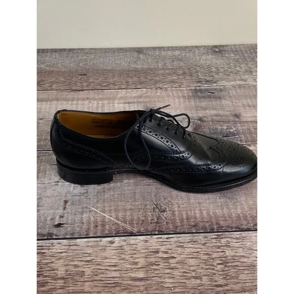 William Chatsworth Black Wing Tip Vintage Dress Shoes Made England 7.5 D READ