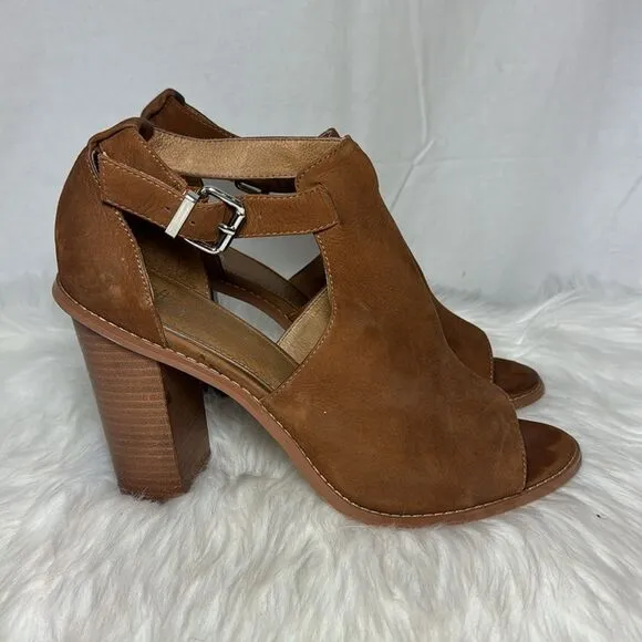 Wittner Brown Suede T-Strap Stack Heel Peep Toe Shoes Sz 42/US 10.5