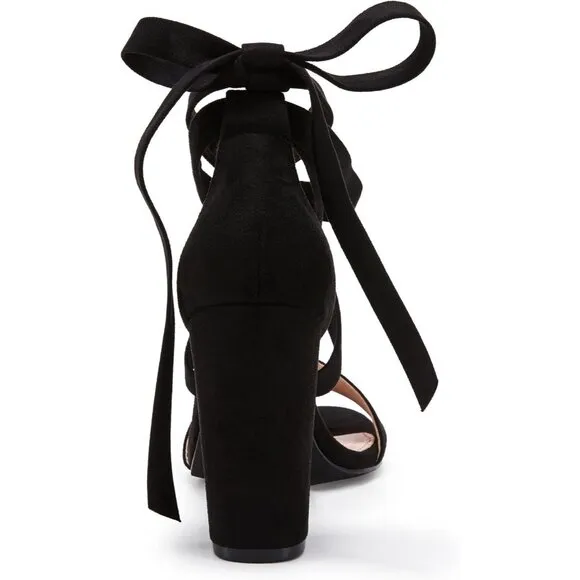 Women Black Shoes Suede Strappy Heels Lace up High Heeled Sandals
