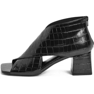 Women Chunky Heel Open Toe Booties Side Cut-Out Ankle Boots Square Peep Toe 2”