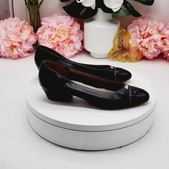 Womens Black Gold Leather Nordstrom Heels Pumps Ballet Flats Shoes Size 5B