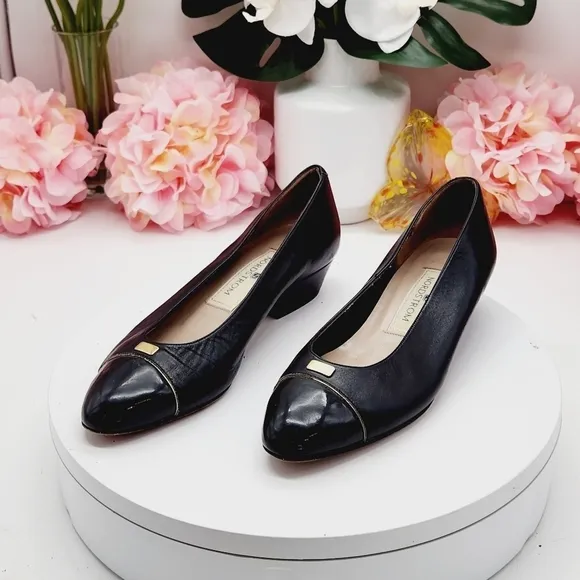Womens Black Gold Leather Nordstrom Heels Pumps Ballet Flats Shoes Size 5B