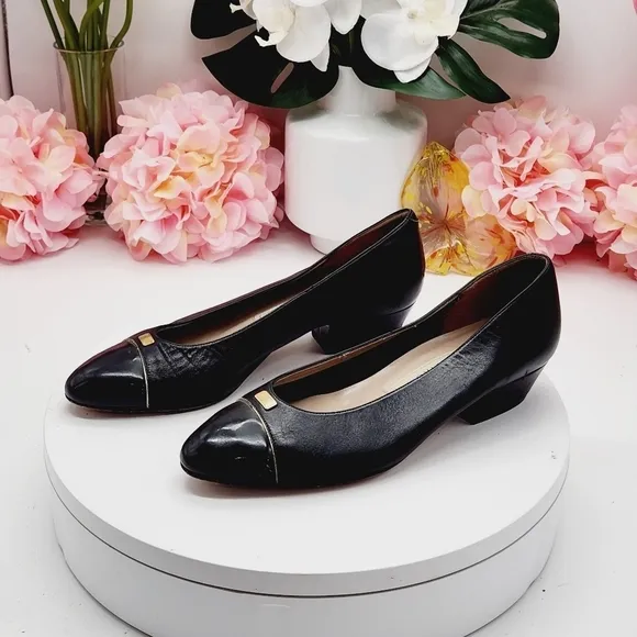 Womens Black Gold Leather Nordstrom Heels Pumps Ballet Flats Shoes Size 5B