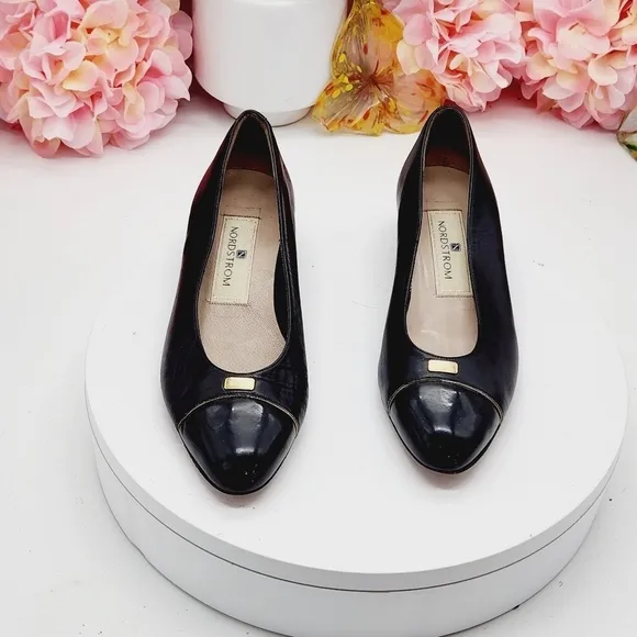 Womens Black Gold Leather Nordstrom Heels Pumps Ballet Flats Shoes Size 5B