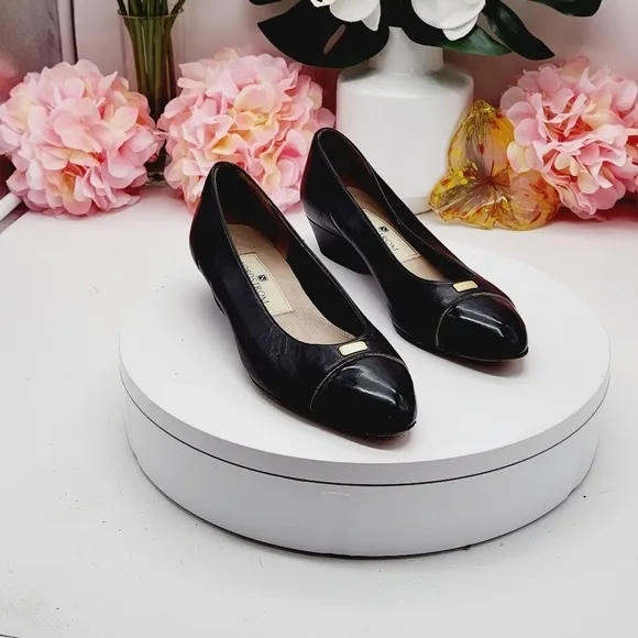 Womens Black Gold Leather Nordstrom Heels Pumps Ballet Flats Shoes Size 5B