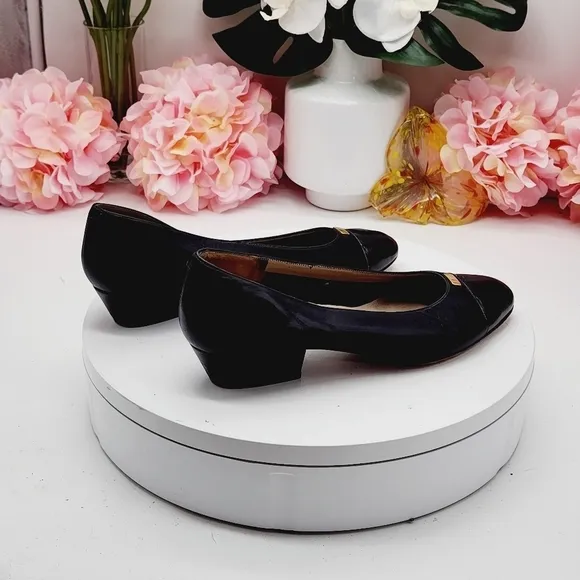 Womens Black Gold Leather Nordstrom Heels Pumps Ballet Flats Shoes Size 5B