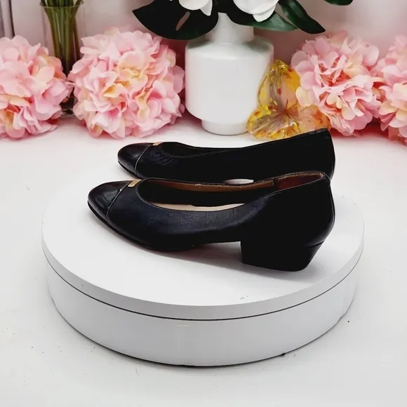 Womens Black Gold Leather Nordstrom Heels Pumps Ballet Flats Shoes Size 5B