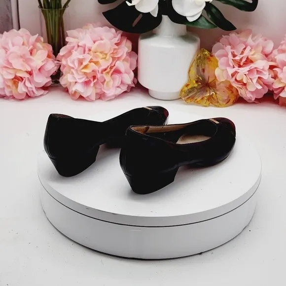Womens Black Gold Leather Nordstrom Heels Pumps Ballet Flats Shoes Size 5B