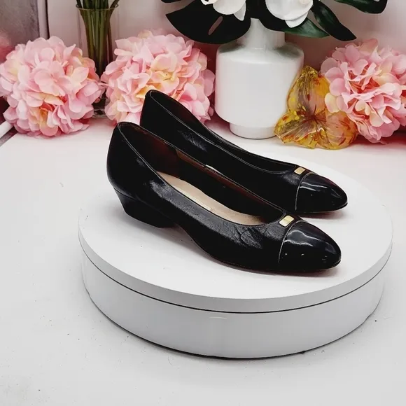 Womens Black Gold Leather Nordstrom Heels Pumps Ballet Flats Shoes Size 5B