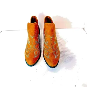 Womens Cowboy Boot Low Top 2&quot; Heel Brown With Teal Stitching 9  Trendy Pretty