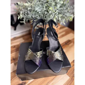 Women's DKNY Heels Black &amp; Gold with purple SIZE 10