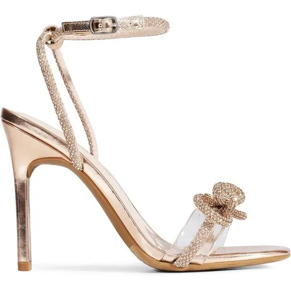 ⭐Women's Double Bowknots Crystal Sandals Clear Slingback Heels Square Toe Shoes