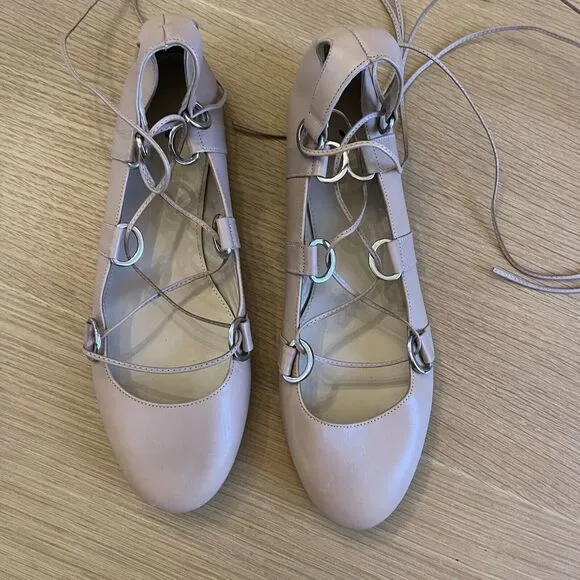 Women's J Crew Lace Up Leather Ballerina Ballet Flats Shoes