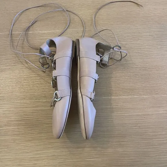 Women's J Crew Lace Up Leather Ballerina Ballet Flats Shoes