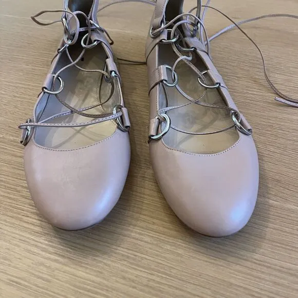 Women's J Crew Lace Up Leather Ballerina Ballet Flats Shoes
